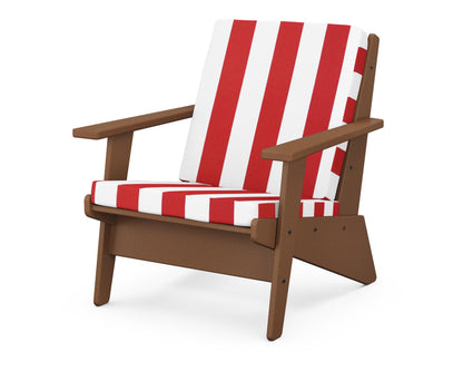 POLYWOOD® Riviera Modern Lounge Chair in Teak / Cabana Stripe Crimson