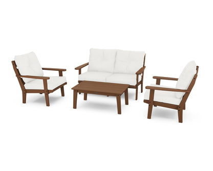 POLYWOOD® Lakeside 4-Piece Deep Seating Set in Teak / Natural Linen