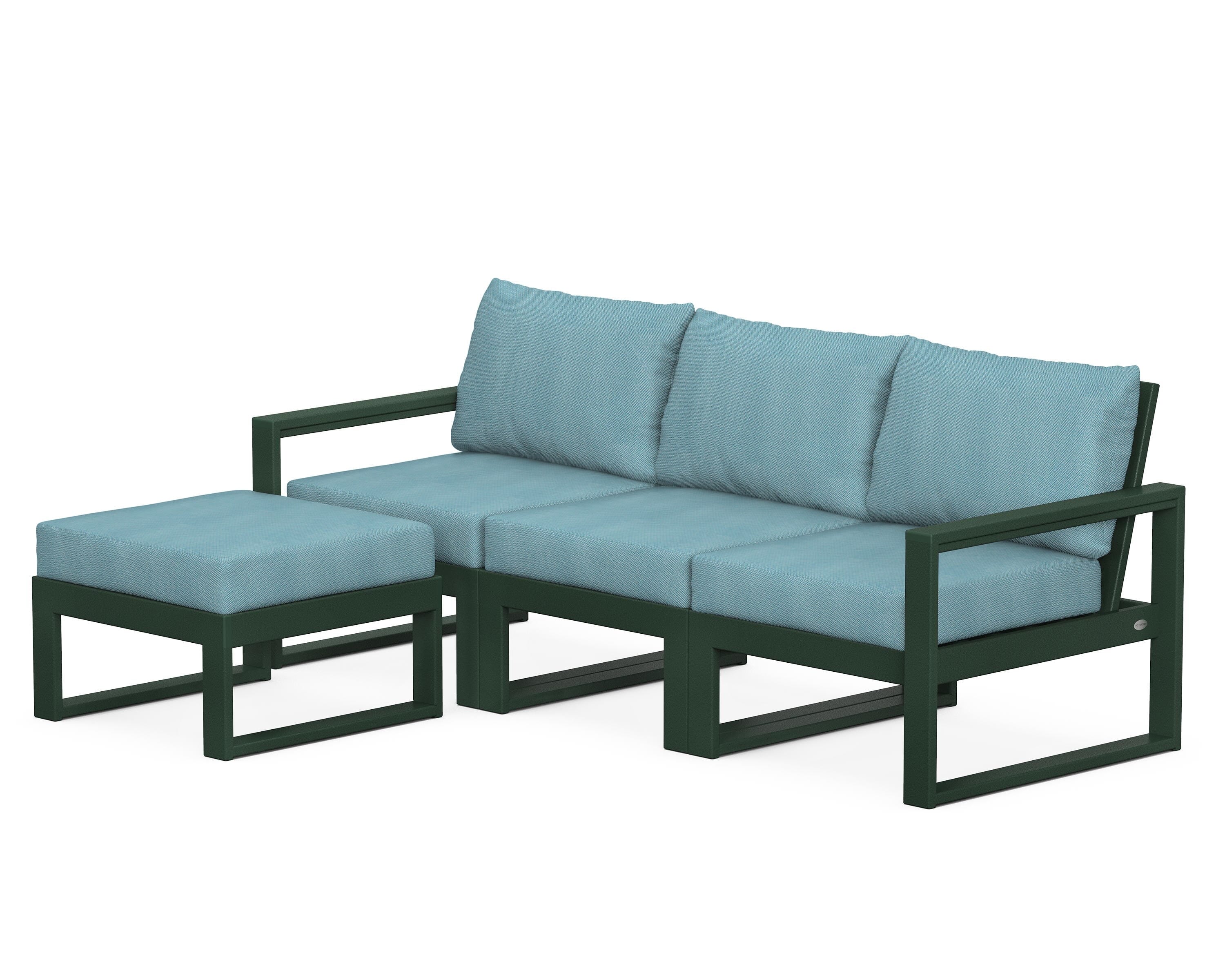 POLYWOOD® EDGE 4-Piece Modular Deep Seating Set with Ottoman in Green / Lattice Sky Blue