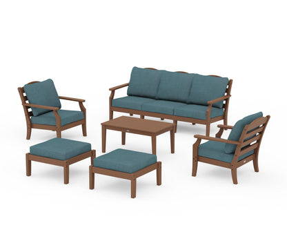 Draper James™ by  POLYWOOD® Savannah 6-Piece Lounge Sofa Set in Teak / Ocean Teal