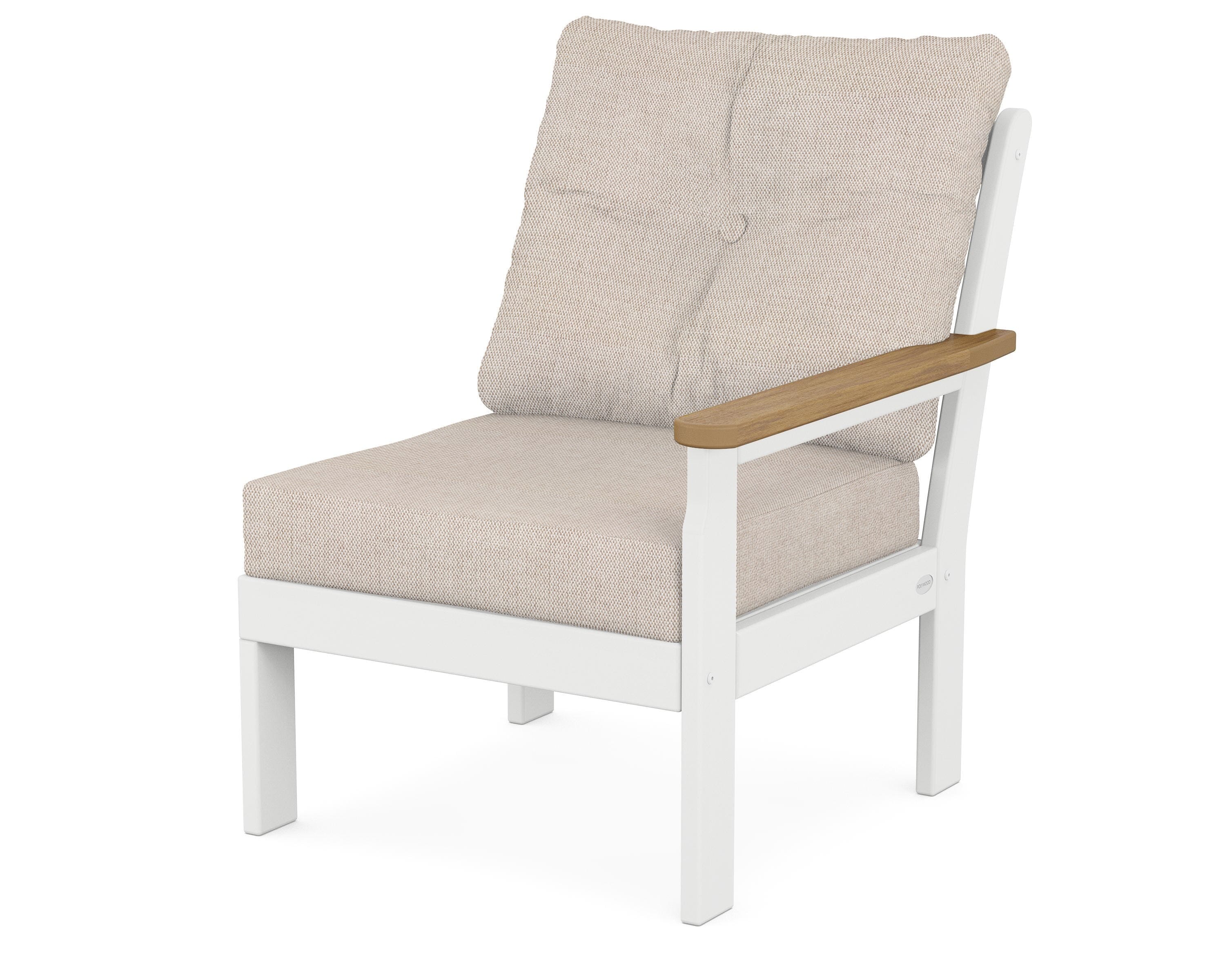 POLYWOOD® Vineyard Modular Right Arm Chair in White / Natural / Blend Linen