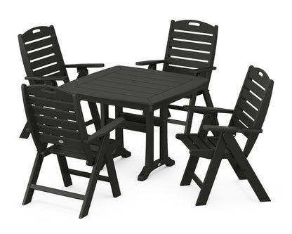 POLYWOOD® Nautical Folding Highback Chair 5-Piece Dining Set with Trestle Legs in Black