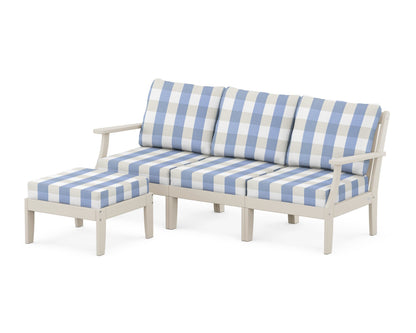 POLYWOOD® Braxton Modular 4-Piece Deep Seating Set with Ottoman in Sand / Buffalo Plaid Sky Blue