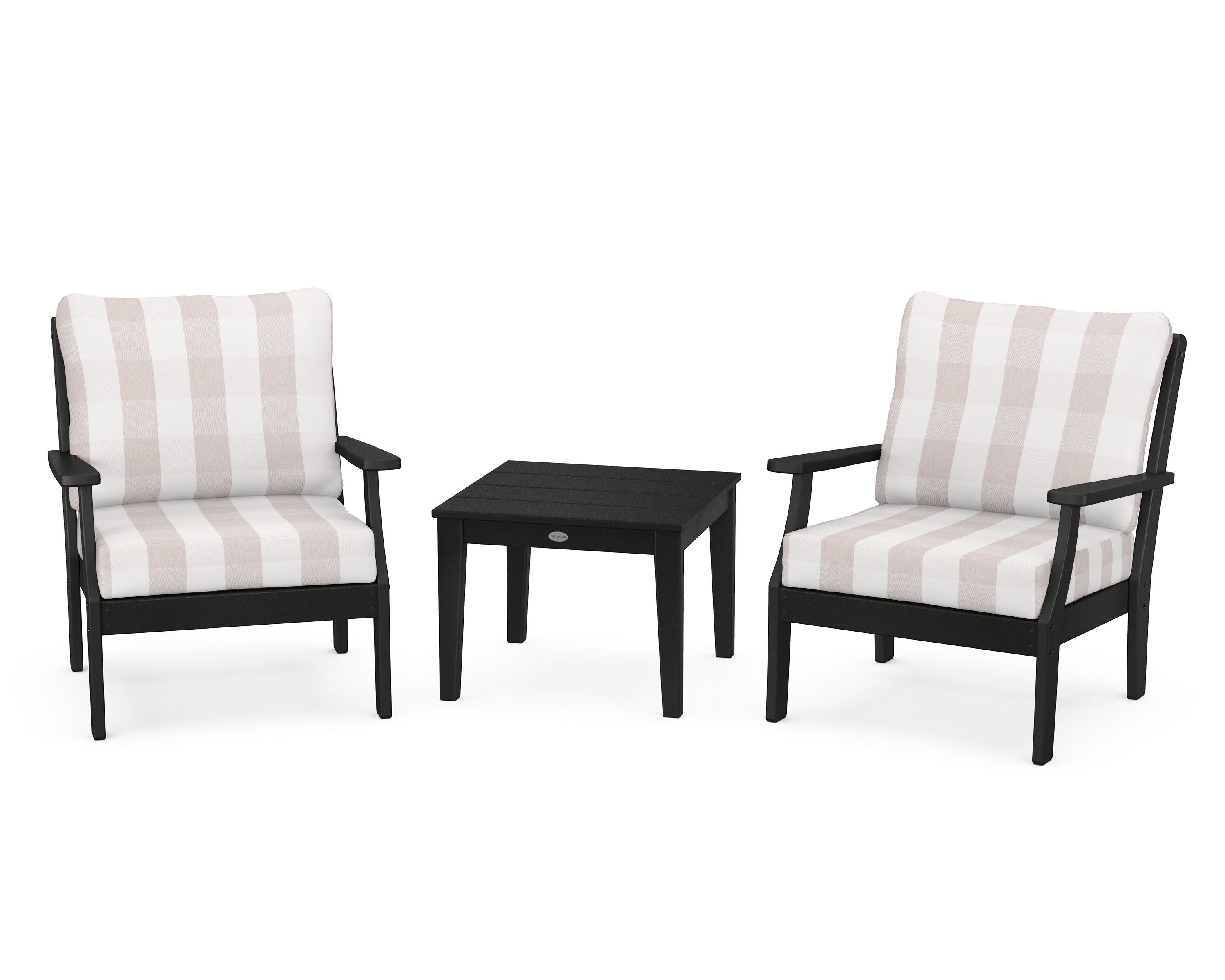 POLYWOOD® Braxton 3-Piece Deep Seating Set in Black / Buffalo Plaid Dune Burlap
