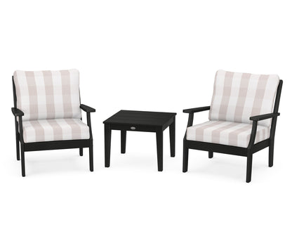 POLYWOOD® Braxton 3-Piece Deep Seating Set in Black / Buffalo Plaid Dune Burlap