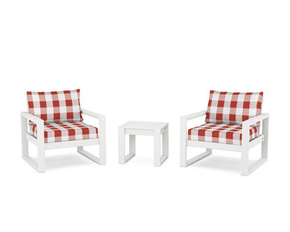 POLYWOOD® EDGE Sectional 3-Piece Deep Seating Set in White / Buffalo Plaid Crimson