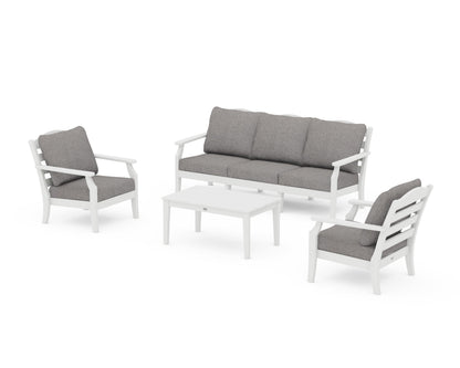 Draper James™ by  POLYWOOD® Savannah 4-Piece Deep Seating Set with Sofa in White / Grey Mist