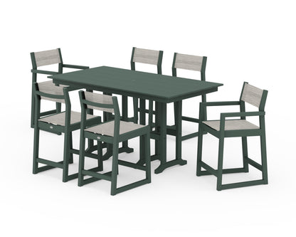 POLYWOOD® EDGE Sling 7-Piece Farmhouse Counter Set in Green / Birch Sling