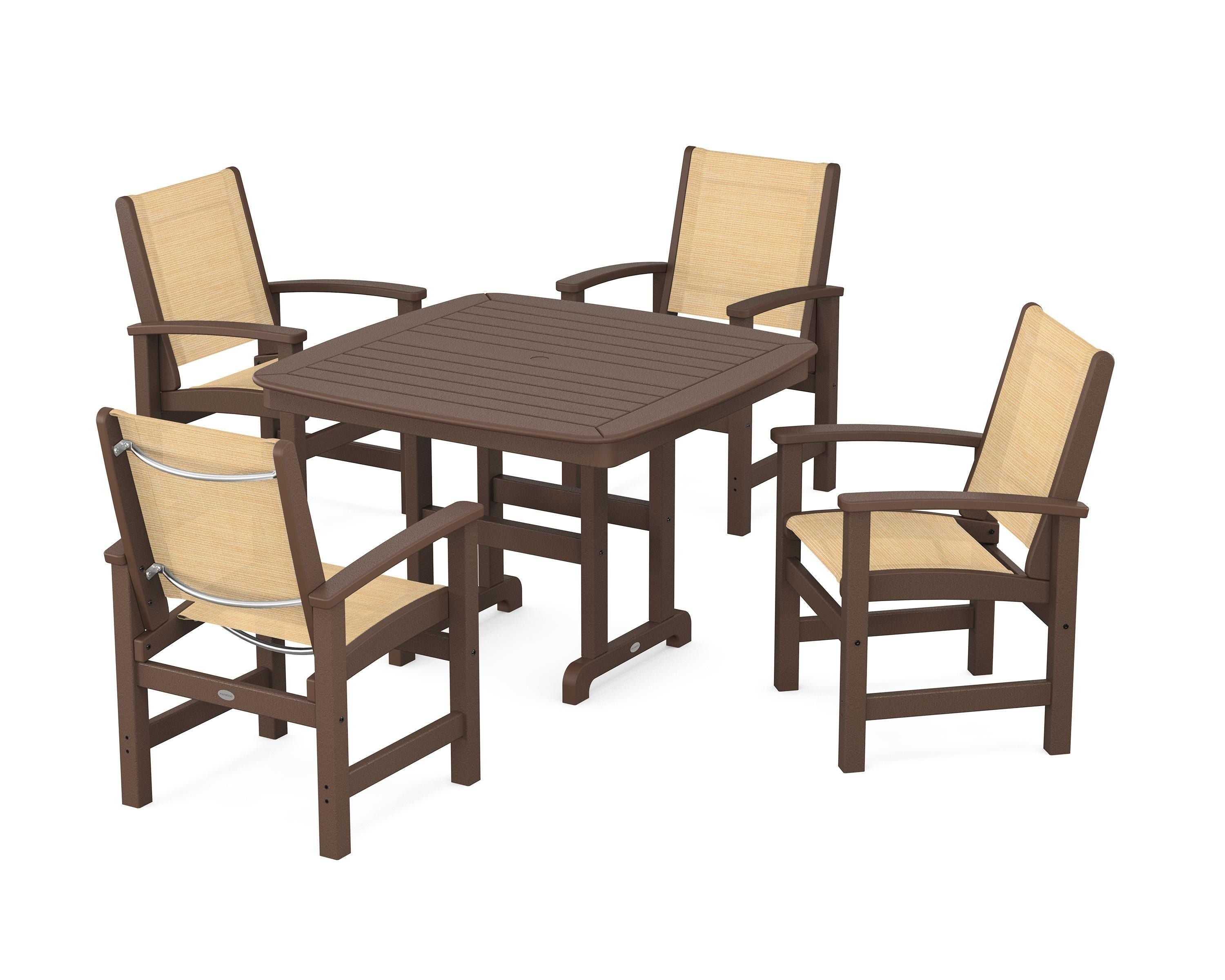 POLYWOOD® Coastal 5-Piece Dining Set in Mahogany / Dupioni Apricot Sling