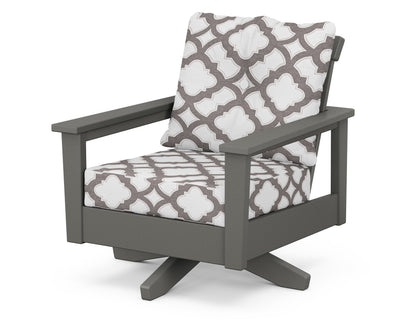 POLYWOOD® Prescott Deep Seating Swivel Chair in Slate Grey / Trellis Grey Mist
