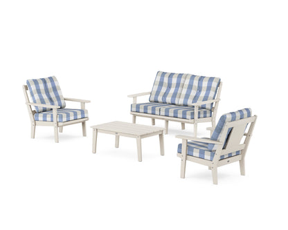 POLYWOOD® Prairie 4-Piece Deep Seating Set with Loveseat in Sand / Buffalo Plaid Sky Blue