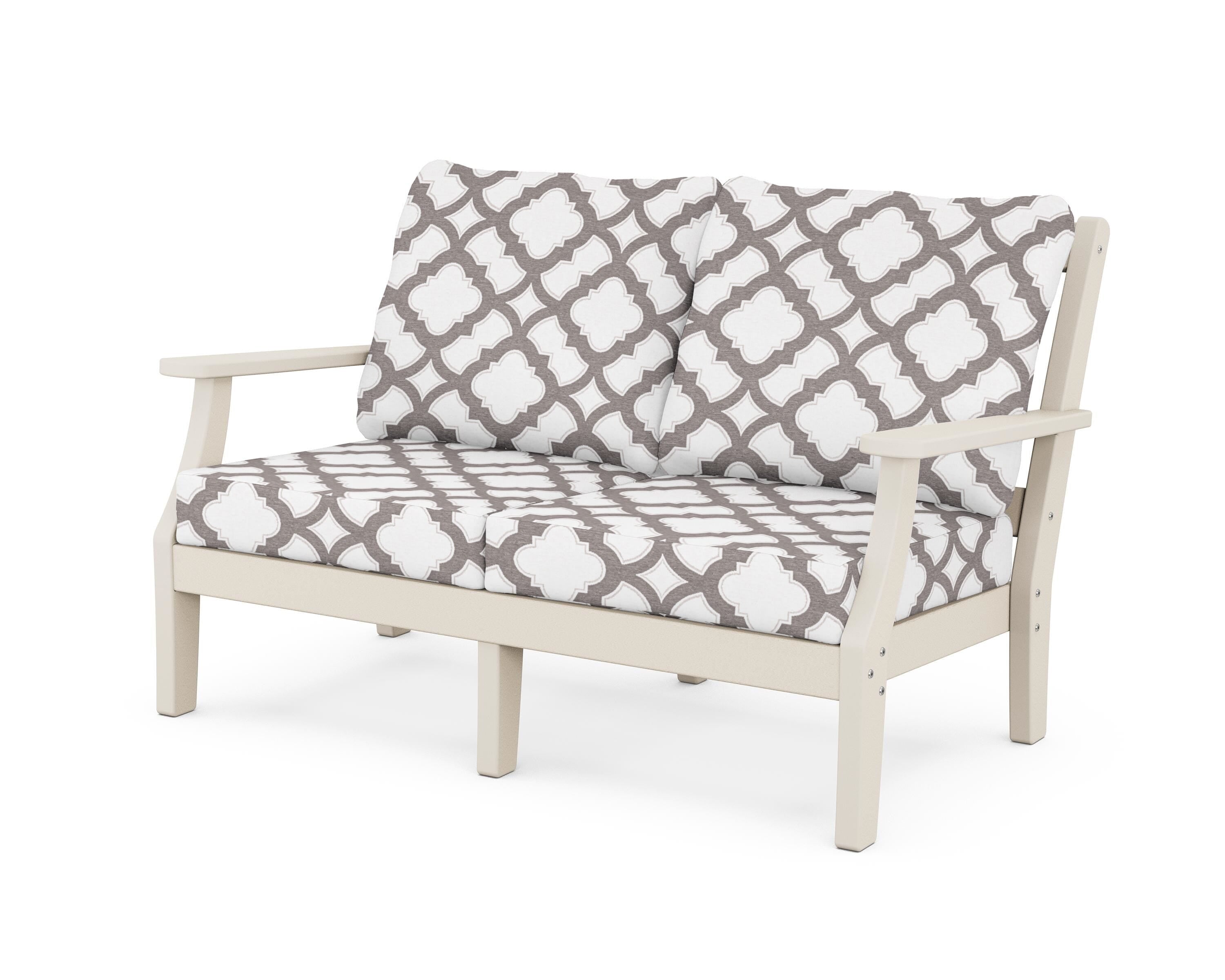 Martha Stewart by POLYWOOD® Chinoiserie Deep Seating Loveseat in Sand / Trellis Grey Mist