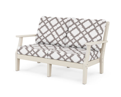 Martha Stewart by POLYWOOD® Chinoiserie Deep Seating Loveseat in Sand / Trellis Grey Mist
