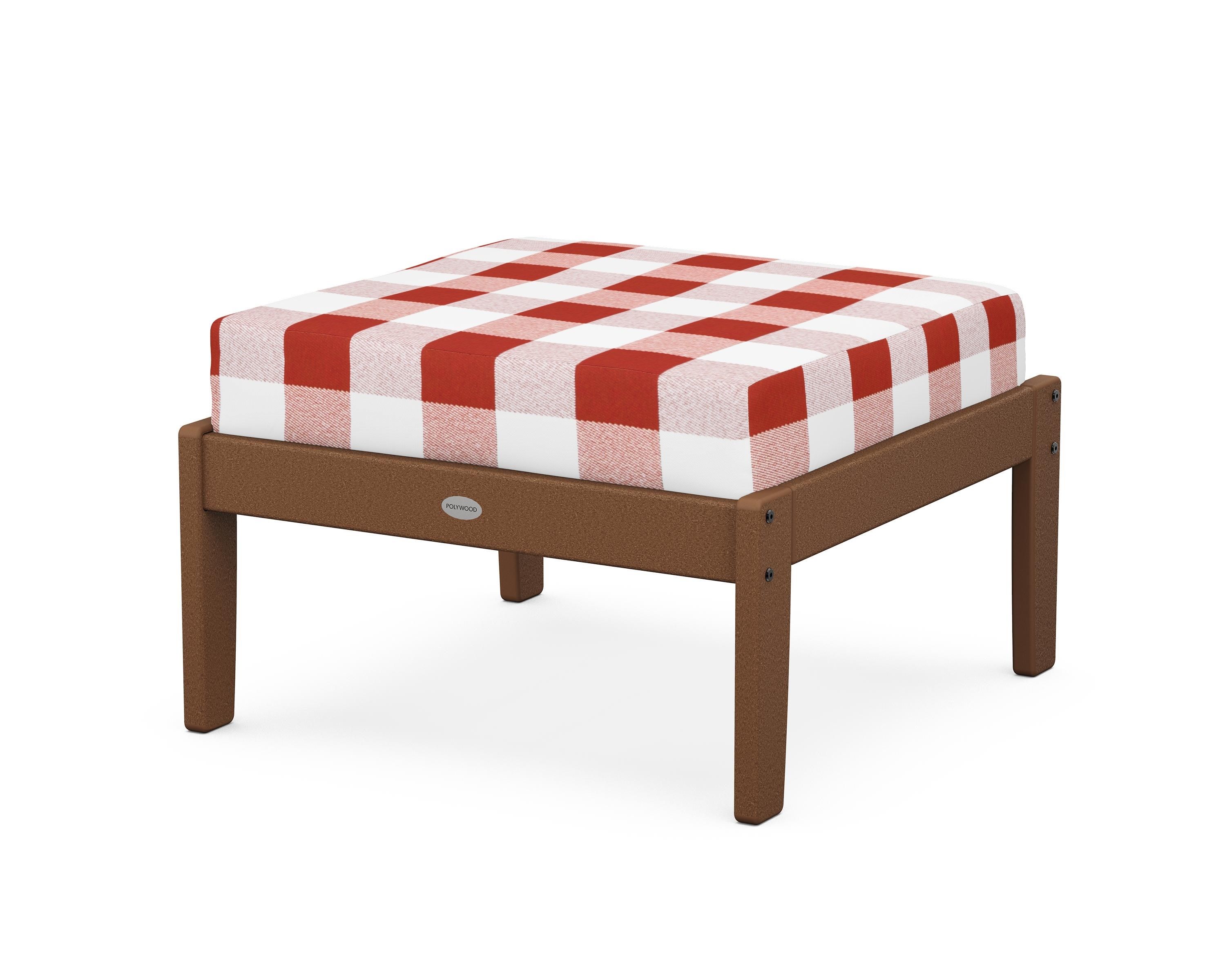 POLYWOOD® Braxton Deep Seating Ottoman in Teak / Buffalo Plaid Crimson