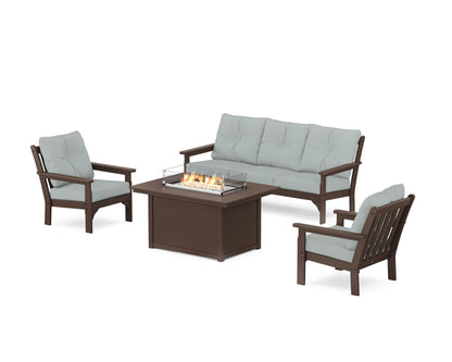 POLYWOOD® Vineyard Deep Seating Fire Pit Table Set in Mahogany / Spa