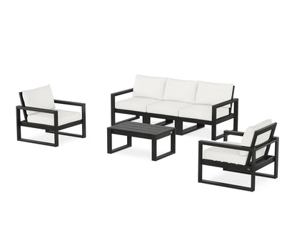 POLYWOOD® EDGE Sectional 4-Piece Deep Seating Set with Sofa in Black / Natural Linen