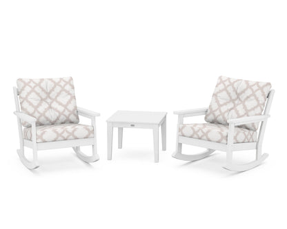 POLYWOOD® Vineyard 3-Piece Deep Seating Rocker Set in White / Trellis Dune Burlap