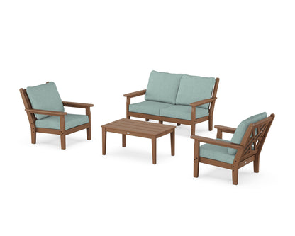 POLYWOOD® Chippendale 4-Piece Deep Seating Set with Loveseat in Teak / Glacier Spa