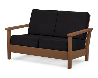 POLYWOOD® Harbour Deep Seating Loveseat in Teak / Midnight Linen