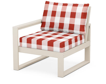 POLYWOOD® EDGE Modular Left Arm Chair in Sand / Buffalo Plaid Crimson