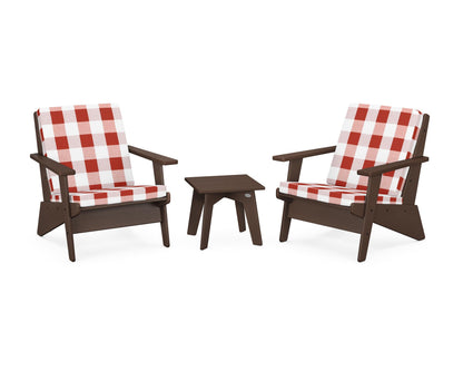 POLYWOOD® Riviera Modern Lounge 3-Piece Set in Mahogany / Buffalo Plaid Crimson
