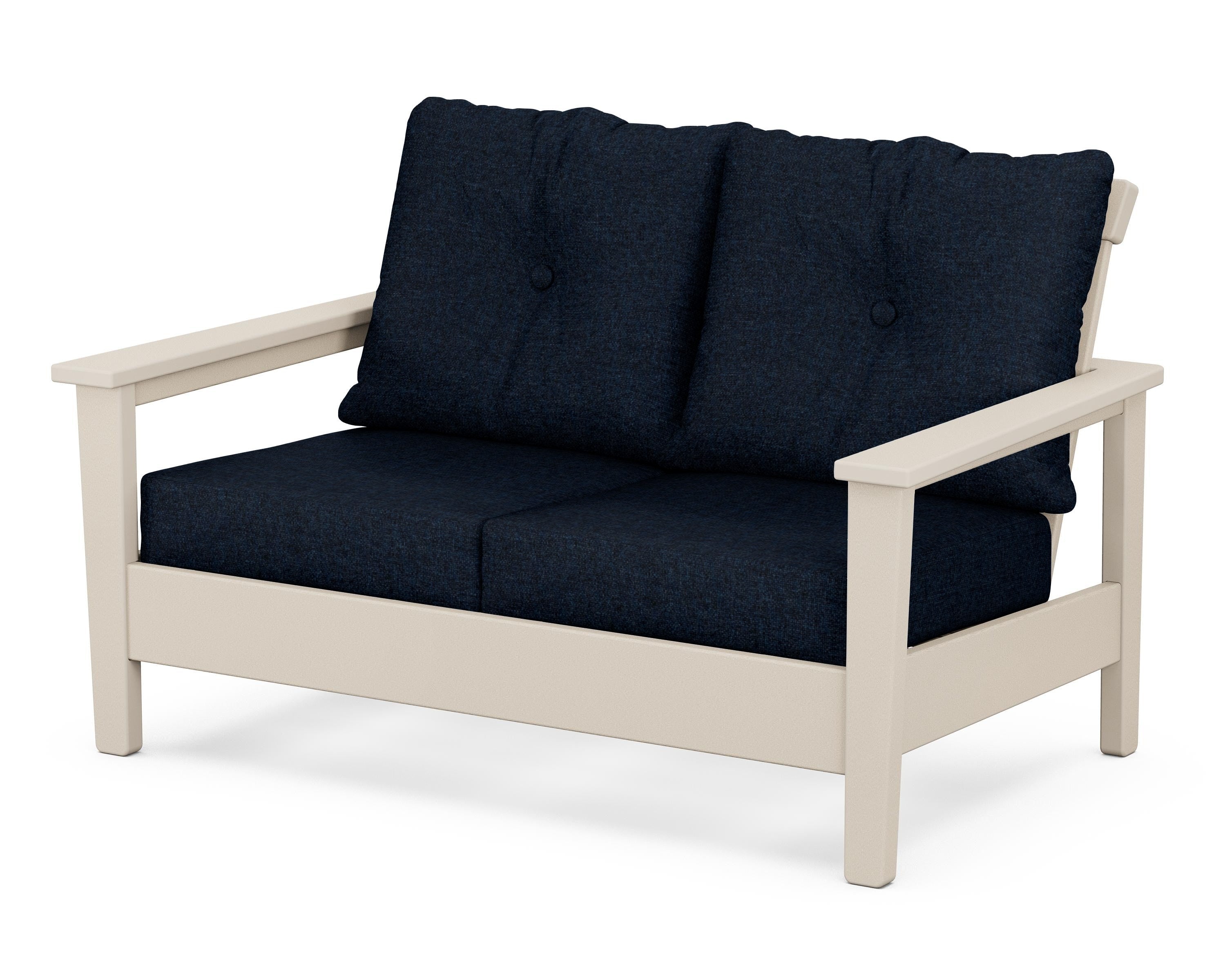 POLYWOOD® Prescott Deep Seating Loveseat in Sand / Marine Indigo