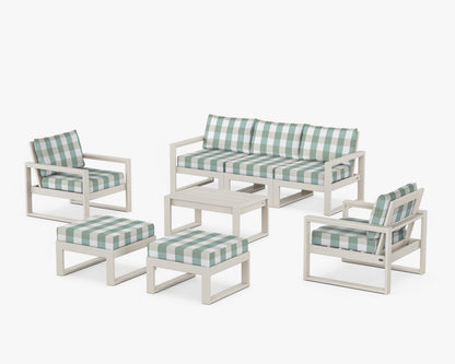POLYWOOD® EDGE Sectional 8-Piece Lounge Sofa Set in Sand / Buffalo Plaid Glacier Spa