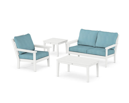 Country Living Wovendale 4-Piece Deep Seating Set in White / Lattice Sky Blue