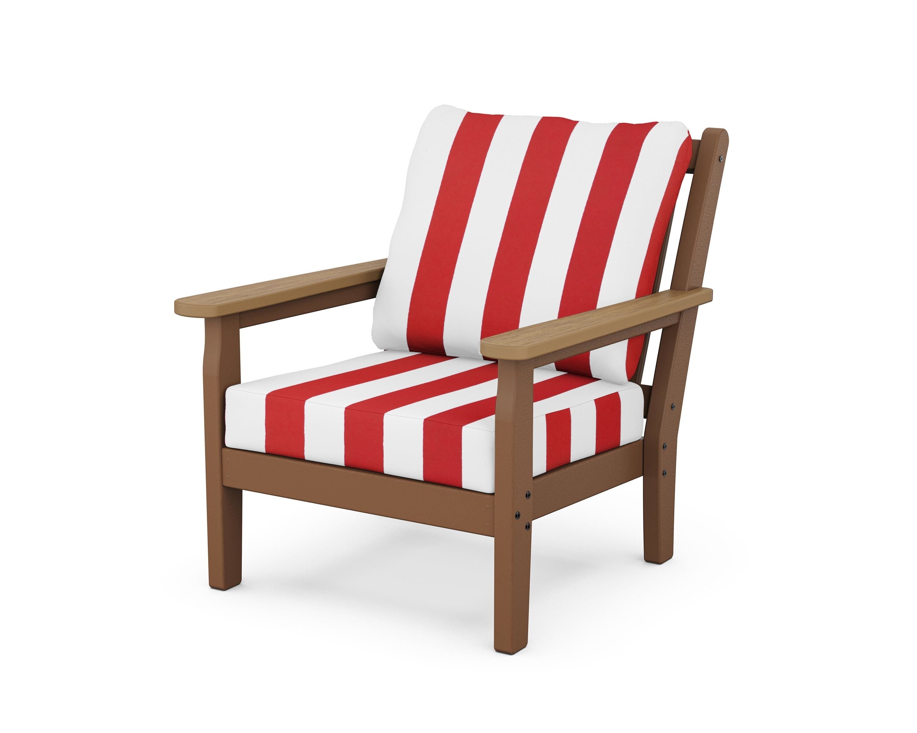 POLYWOOD® Chippendale Deep Seating Chair in Teak / Natural / Cabana Stripe Crimson