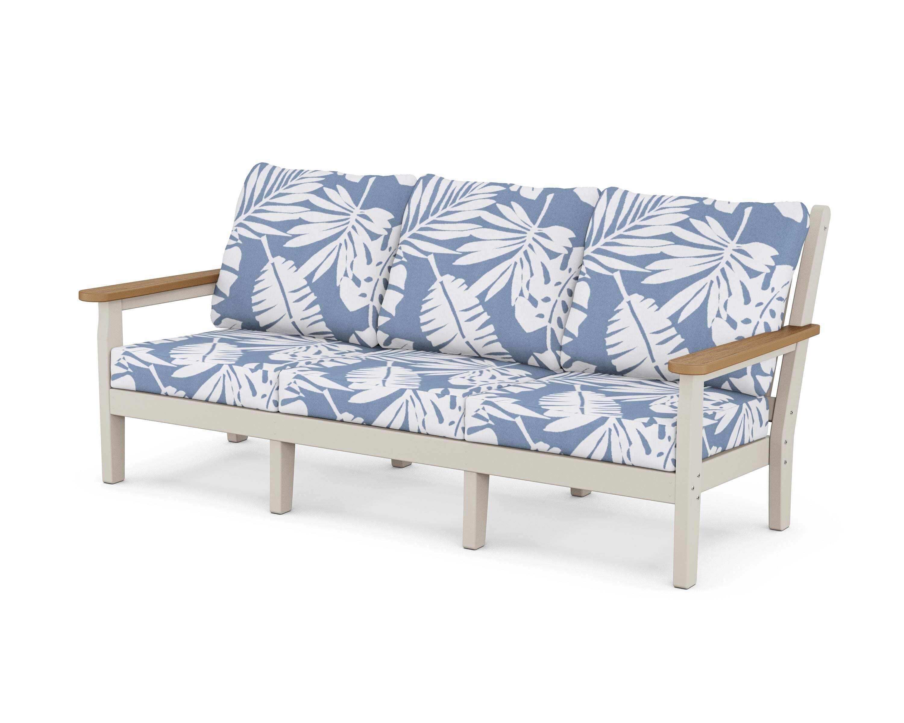 POLYWOOD® Chippendale Deep Seating Sofa in Sand / Natural / Leaf Sky Blue
