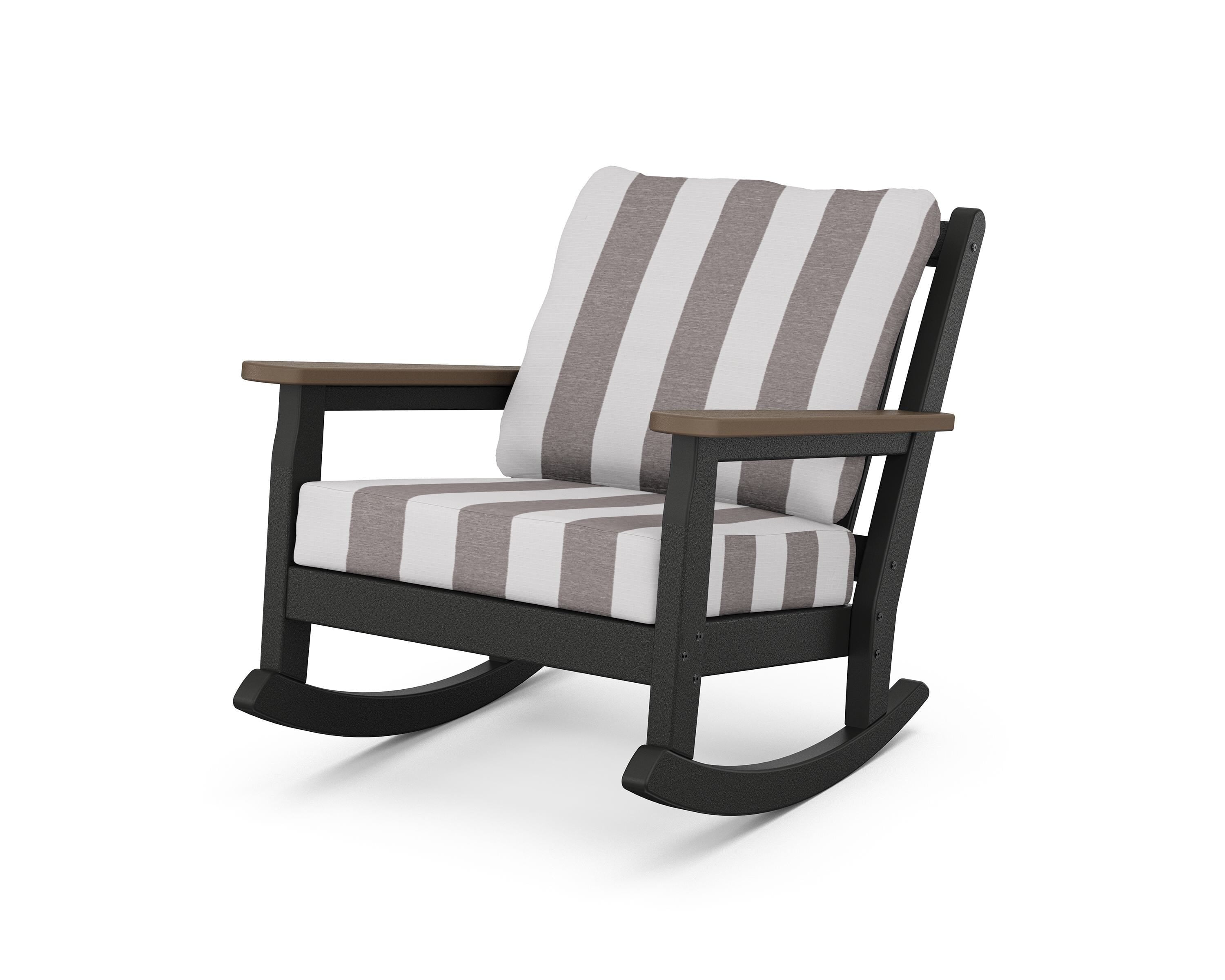 POLYWOOD® Chippendale Deep Seating Rocking Chair in Black / Kona / Cabana Stripe Grey Mist