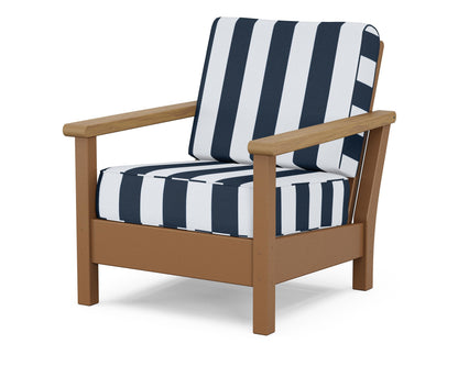 POLYWOOD® Harbour Deep Seating Chair in Teak / Natural / Cabana Stripe Marine Indigo