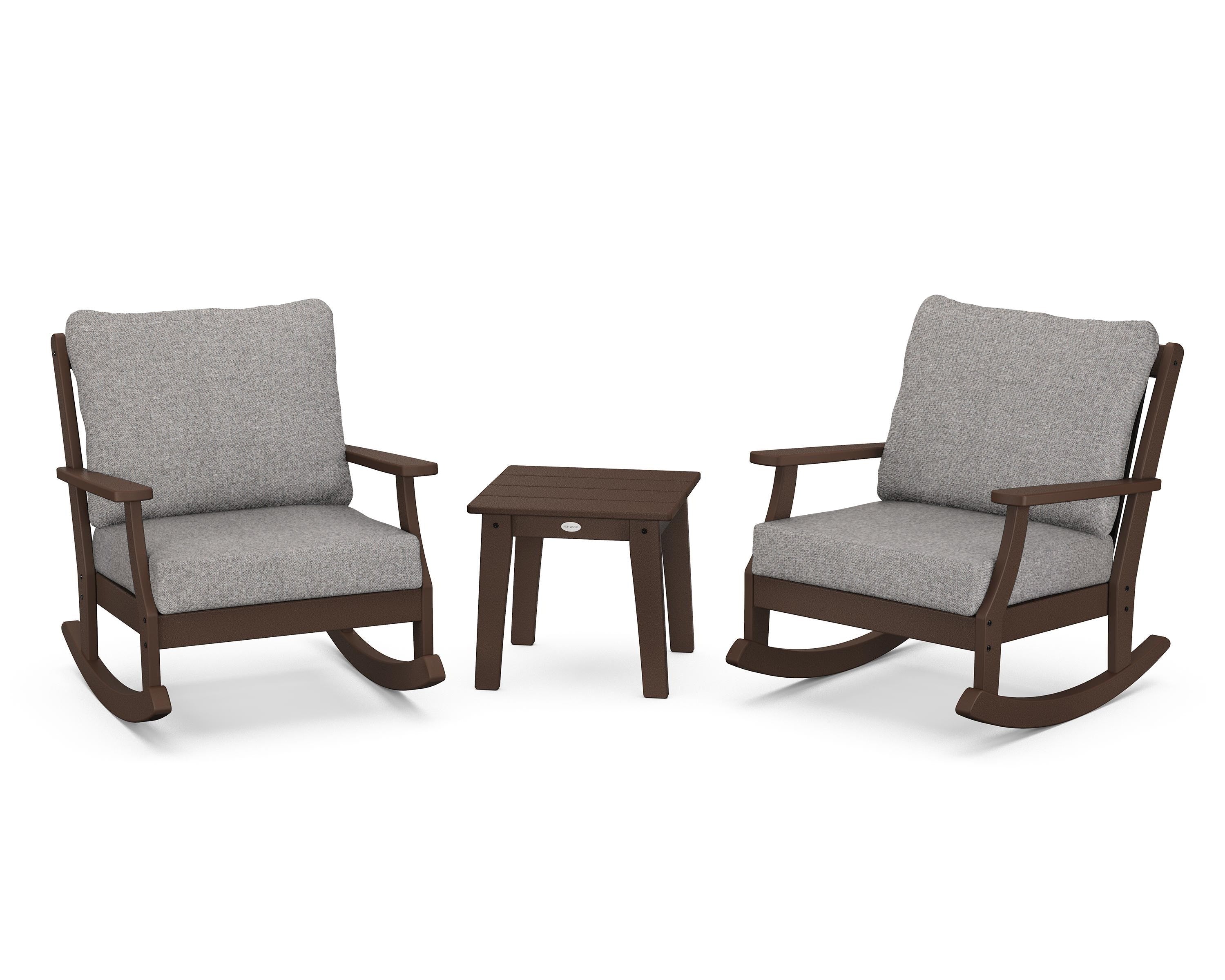 POLYWOOD® Braxton 3-Piece Deep Seating Rocker Set in Mahogany / Grey Mist