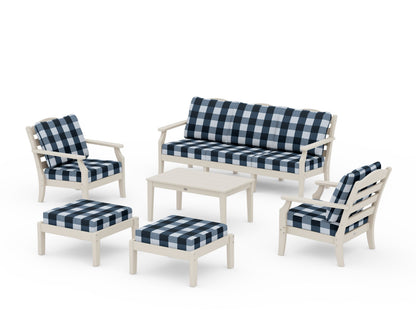 Draper James™ by  POLYWOOD® Savannah 6-Piece Lounge Sofa Set in Sand / Buffalo Plaid Marine Indigo