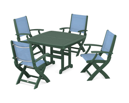 POLYWOOD® Coastal Folding Chair 5-Piece Dining Set in Green / Poolside Sling