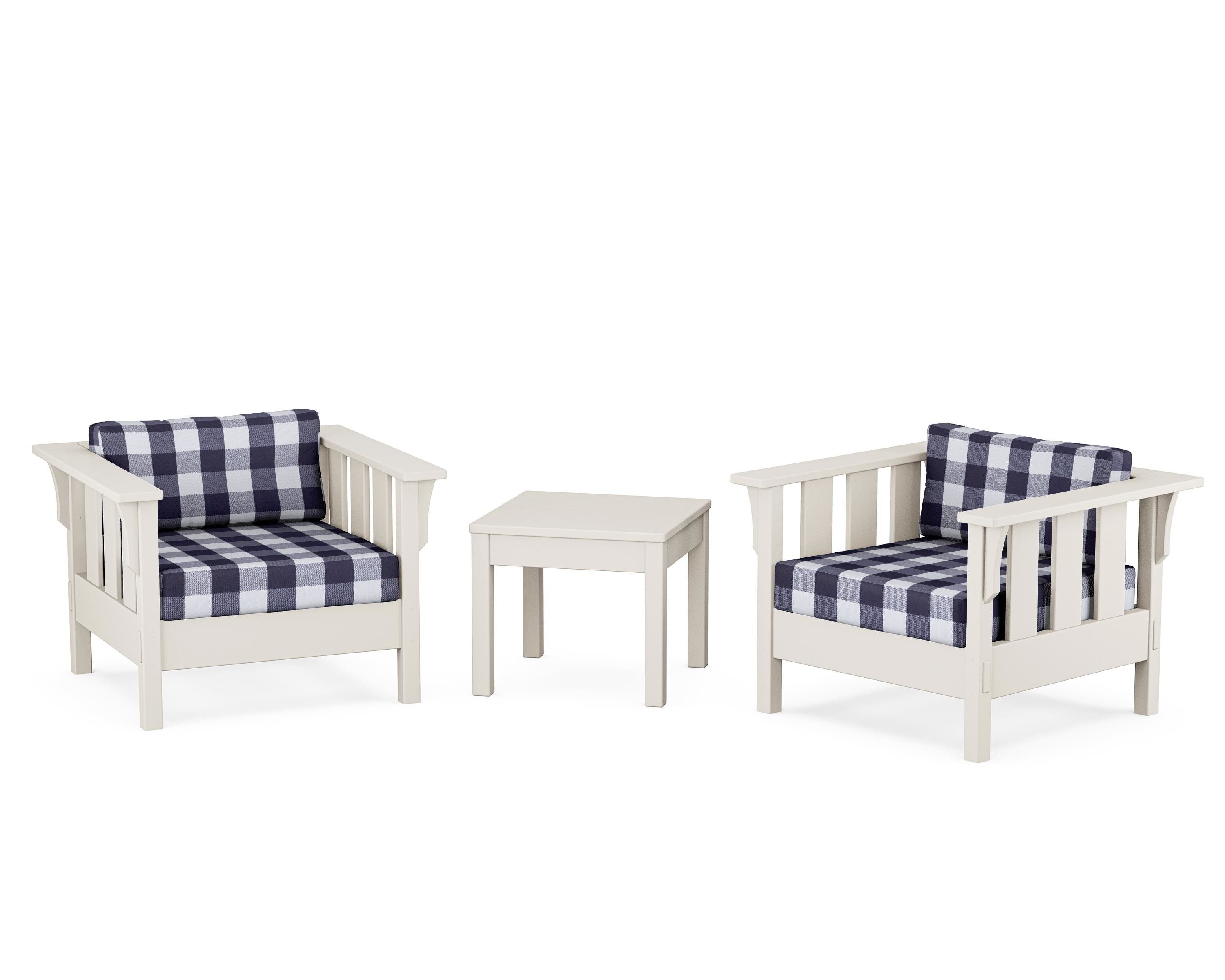 Martha Stewart by POLYWOOD® Acadia 3-Piece Deep Seating Set in Sand / Buffalo Plaid Navy