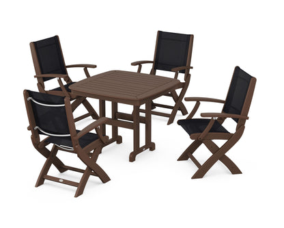 POLYWOOD® Coastal Folding Chair 5-Piece Dining Set in Mahogany / Black Sling