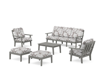 POLYWOOD® Oxford 6-Piece Lounge Sofa Set in Slate Grey / Leaf Grey Mist