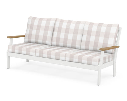 POLYWOOD® Braxton Deep Seating Sofa in White / Natural / Buffalo Plaid Dune Burlap