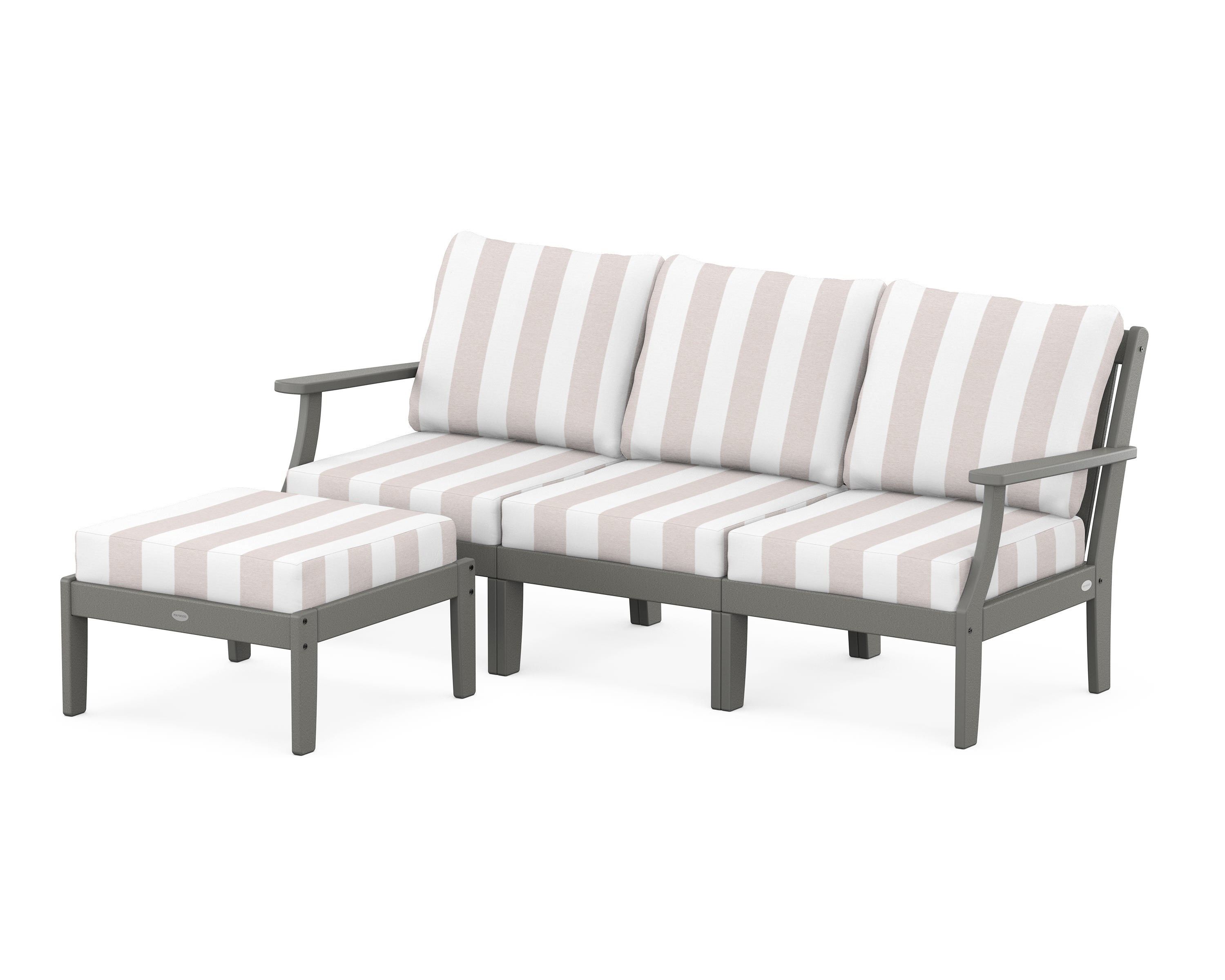 POLYWOOD® Braxton Modular 4-Piece Deep Seating Set with Ottoman in Slate Grey / Cabana Stripe Dune Burlap