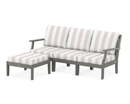 POLYWOOD® Braxton Modular 4-Piece Deep Seating Set with Ottoman in Slate Grey / Cabana Stripe Dune Burlap