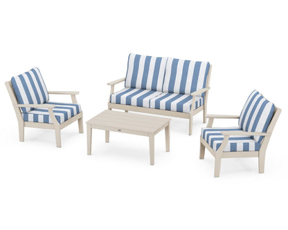 POLYWOOD® Braxton 4-Piece Deep Seating Chair Set in Sand / Cabana Stripe Sky Blue