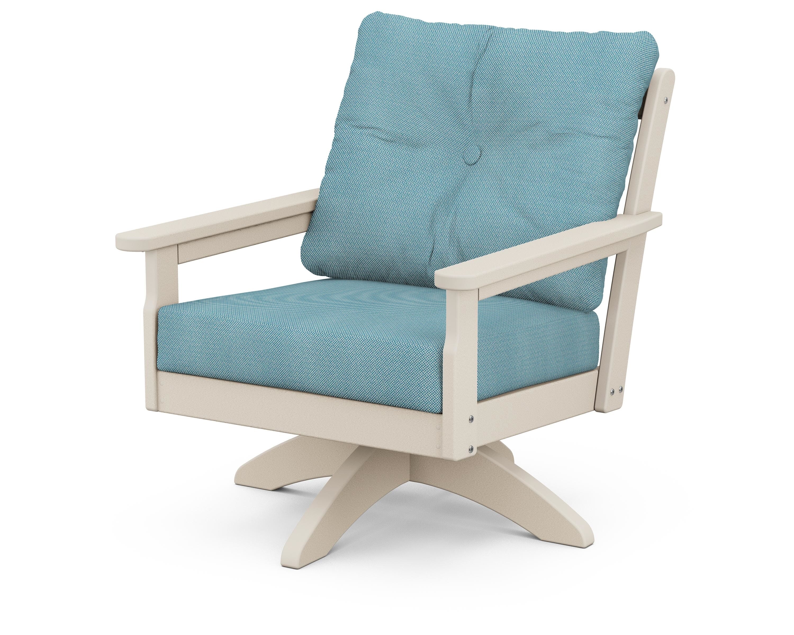 POLYWOOD® Vineyard Deep Seating Swivel Chair in Sand / Lattice Sky Blue