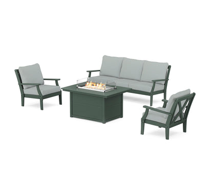 POLYWOOD® Braxton Deep Seating Fire Pit Table Set in Green / Spa