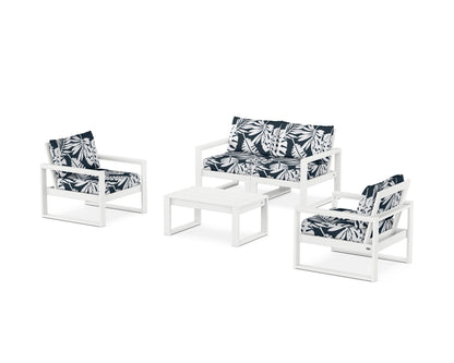 POLYWOOD® EDGE Sectional 4-Piece Deep Seating Set with Loveseat in White / Leaf Marine Indigo