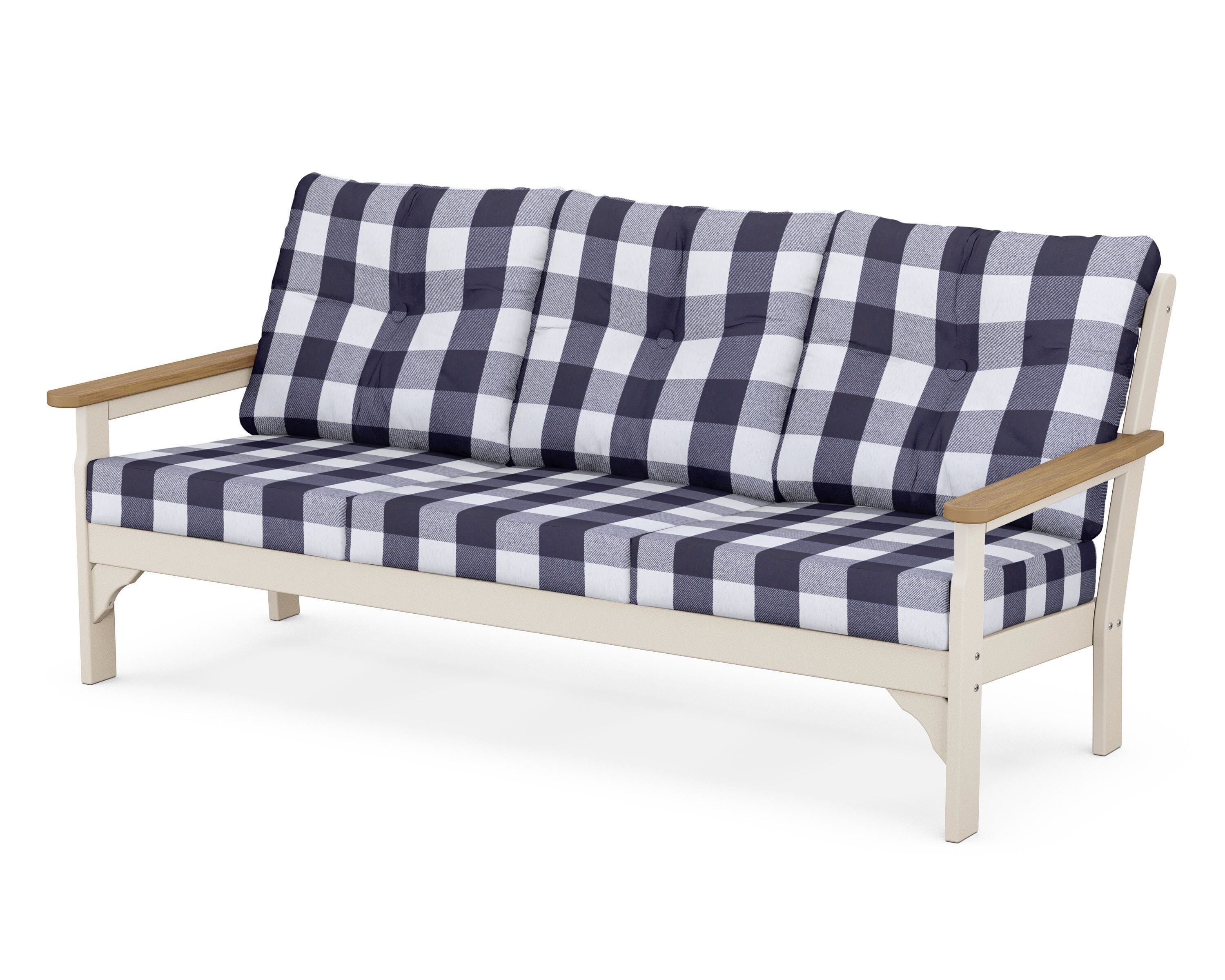 POLYWOOD® Vineyard Deep Seating Sofa in Sand / Natural / Buffalo Plaid Navy