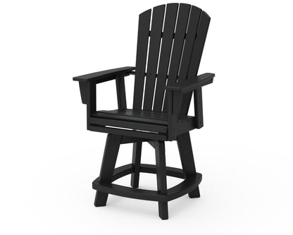 POLYWOOD® Nautical Curveback Adirondack Swivel Counter Chair in Black