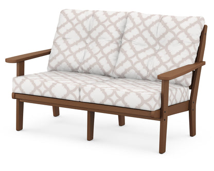 POLYWOOD® Lakeside Deep Seating Loveseat in Teak / Trellis Dune Burlap