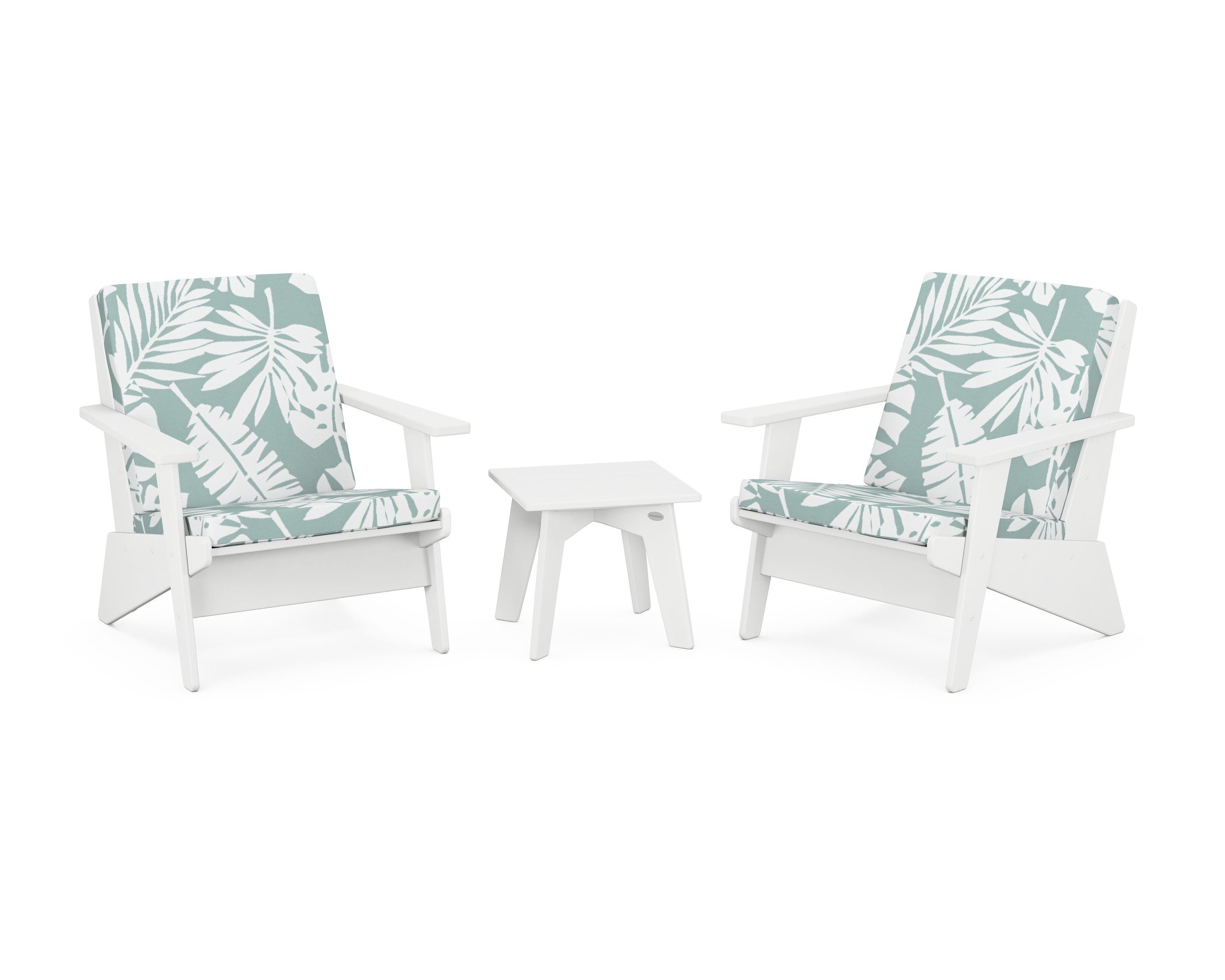 POLYWOOD® Riviera Modern Lounge 3-Piece Set in White / Leaf Glacier Spa