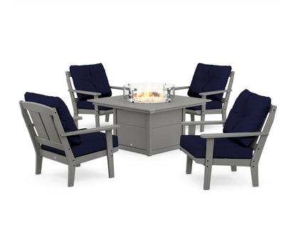 POLYWOOD® Mission 5-Piece Deep Seating Set with Fire Pit Table in Slate Grey / Navy